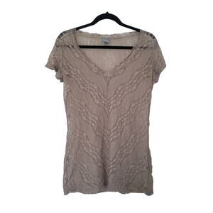 Vintage Y2K Vanity Lace Short Sleeve Top Size L Brown Forest Fairy Grunge Boho